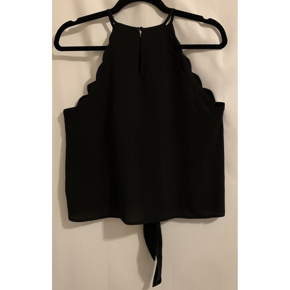 Alya Francescas Womens Size Medium Top Sleeveless Scalloped Tie Front Black New - Picture 2 of 7